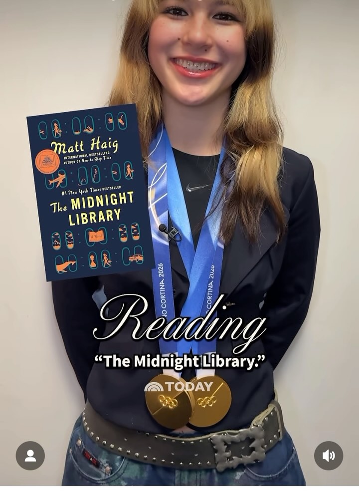 In one of Nora’s lives she is an Olympic medalist so I feel that Alysa Liu reading The Midnight Library is insane.