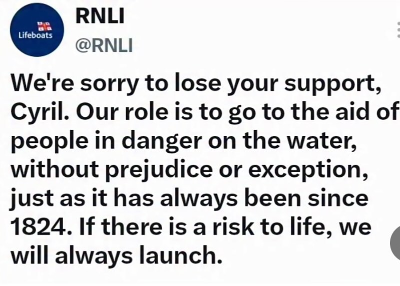 Just donated to the @rnli as I have always admired them and they are losing support from weak-minded racists who don’t like them saving the lives of their fellow humans. What is this England you are proud of you silly boys, if it doesn’t include heroes saving lives?