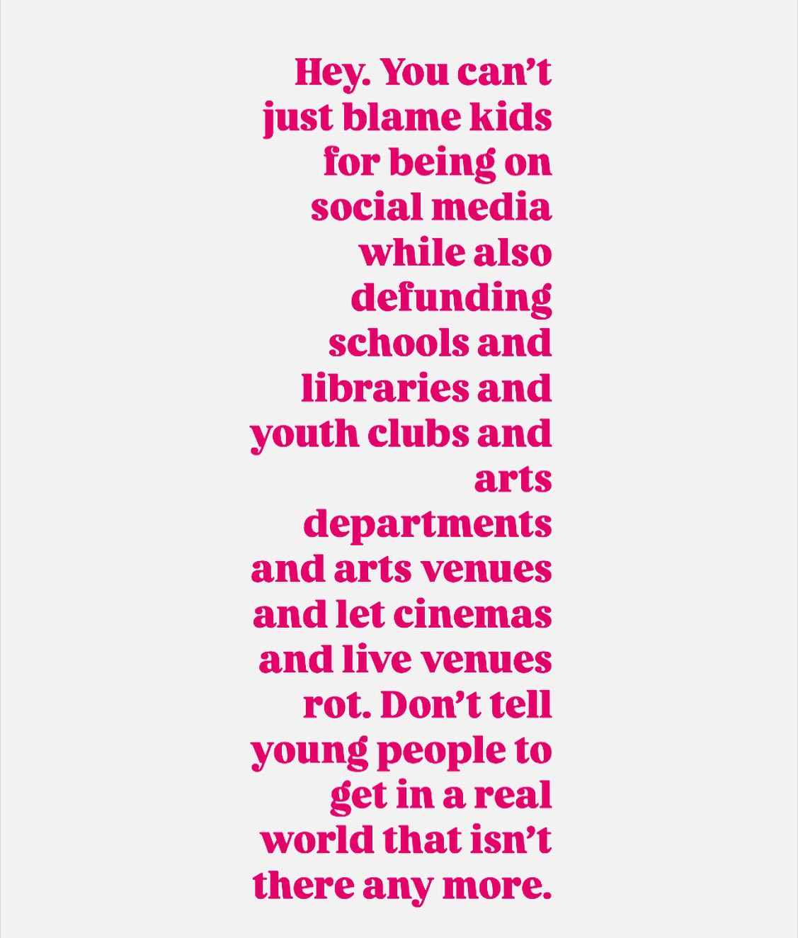 The young need a community to live in and that takes the money you could get from the billions you governments are investing in winning an AI war which will doom them further by stealing their jobs and water down the line jeez
