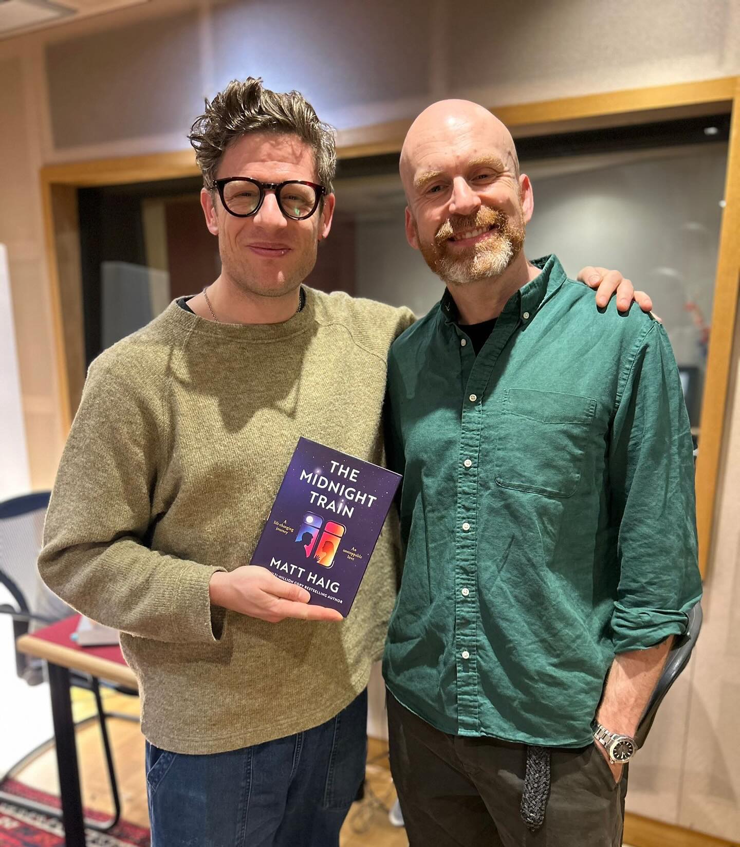 Fun day with the magnificent James Norton while he reads The Midnight Train audiobook. 

Also, note to bald men: don’t stand under studio lights next to actors with great hair.