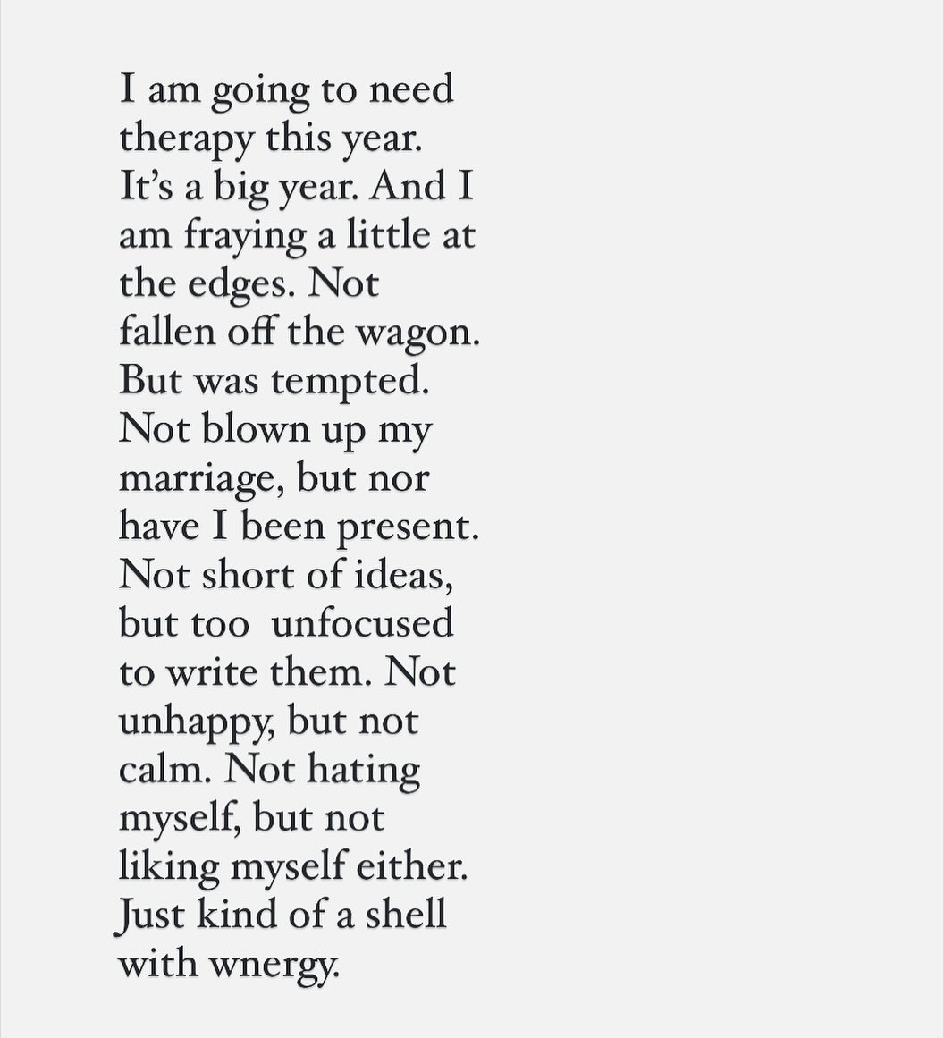 Therapy is like physio for me. I feel the injury coming on and I get help in advance. I have a big year ahead.