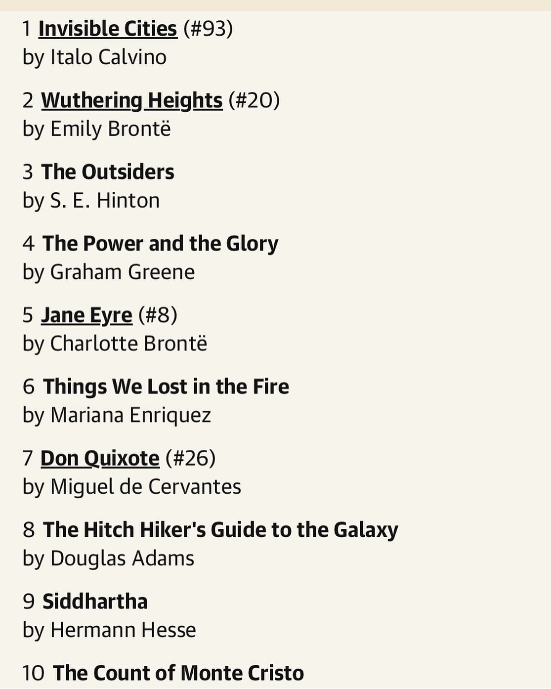 A ton of writers were asked by the @Guardian for their top ten fictions of all time. Here were mine.