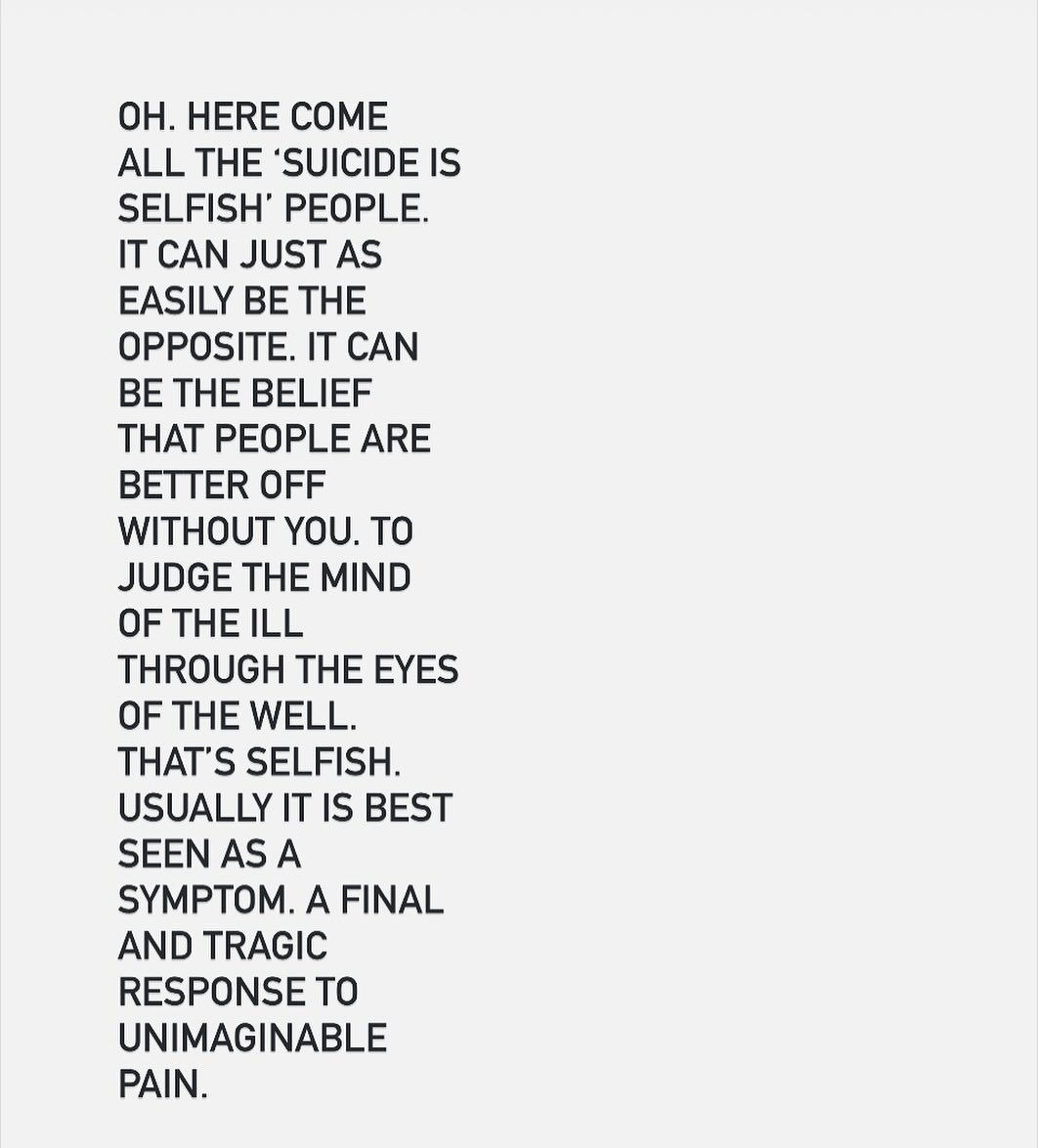 Depression is a rabbit hole. It turns the world upside down. Suicide is prevented by empathy not judgement.